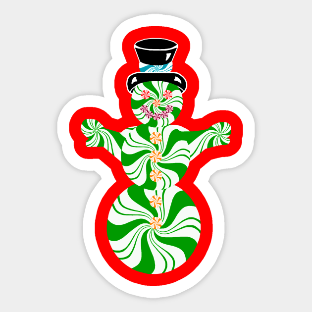 Minty Green and White Spearmint Snowman Sticker by Art by Deborah Camp